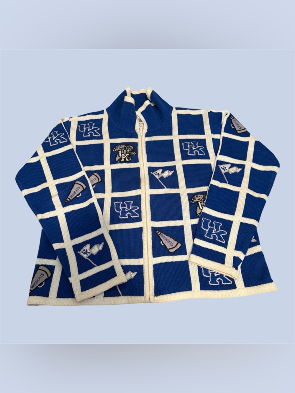 Wildcat Clothing Co. Kentucky Wildcats UK checkered blue white cardigan VTG